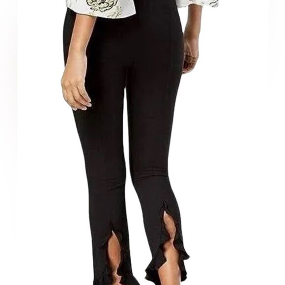 INC NWT INTERNATIONAL CONCEPTS RUFFLED HEM ANKLE SKINNY PANTS CURVY BLACK SIZE 4 - Picture 3 of 7